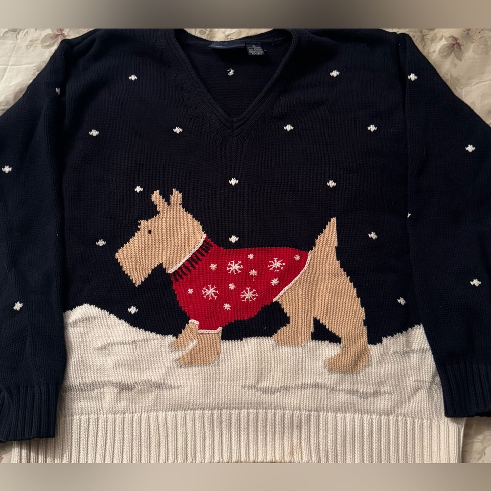 Liz Claiborne Sport Black and Cream Knit Top Scottie dog